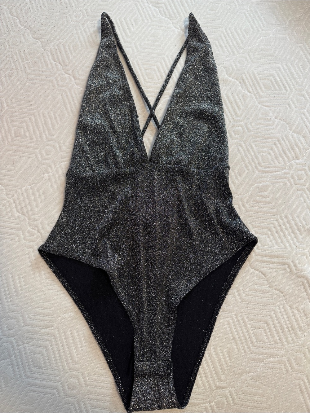 Forever 21 Black Metallic Deep V Bodysuit